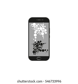 vector phone with yellow molecule on a white background.