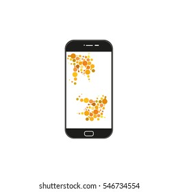 vector phone with yellow molecule on a white background.