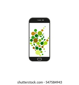 vector phone with yellow molecule on a white background.