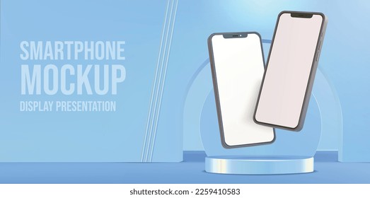 Vektortelefone und Podium-Display-Szene für App ux ui-Präsentation