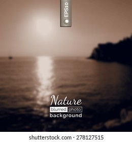 Vector photo background. Blurred photo background. Backdrop with nature for poster. Travel poster with natural landscape. Eco design for website. Blur. Unfocus. Wallpaper for presentation, advertising
