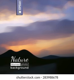 Vector photo background. Blurred photo background. Backdrop with nature for poster. Travel poster with natural landscape. Eco design for website. Blur. Unfocus. Wallpaper for presentation, advertising