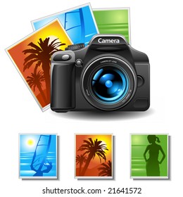 vector photo camera with 3 pictures