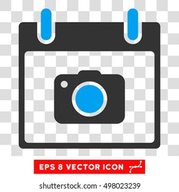 Vector Photo Camera Calendar Day EPS vector pictograph. Illustration style is flat iconic bicolor blue and gray symbol on a transparent background.