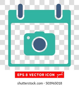 Vector Photo Camera Calendar Day EPS vector pictogram. Illustration style is flat iconic bicolor cobalt and cyan symbol on a transparent background.