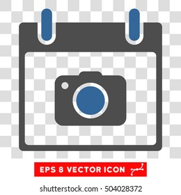 Vector Photo Camera Calendar Day EPS vector pictograph. Illustration style is flat iconic bicolor cobalt and gray symbol on a transparent background.