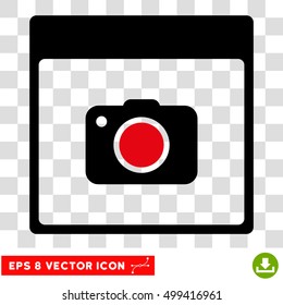 Vector Photo Camera Calendar Page EPS vector icon. Illustration style is flat iconic bicolor intensive red and black symbol on a transparent background.