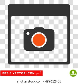 Vector Photo Camera Calendar Page EPS vector pictogram. Illustration style is flat iconic bicolor orange and gray symbol on a transparent background.