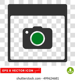 Vector Photo Camera Calendar Page EPS vector pictogram. Illustration style is flat iconic bicolor green and gray symbol on a transparent background.
