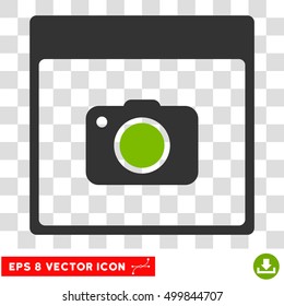 Vector Photo Camera Calendar Page EPS vector pictogram. Illustration style is flat iconic bicolor eco green and gray symbol on a transparent background.