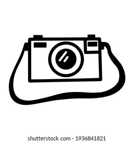 Vector photo camera icon. Isolated illustration on a white background. Doodle.