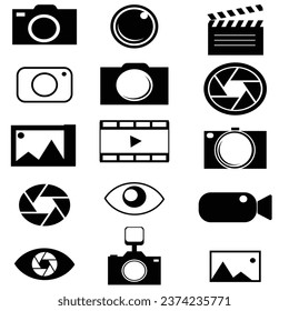 Vector photo and camera icon set icons of photography image photo gallery and photo camera