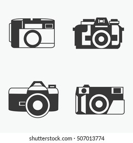Vector photo camera icons set in line style