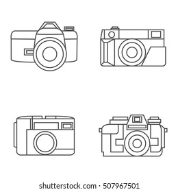 Vector photo camera icons set in line style