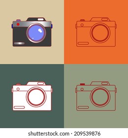 Vector of photo camera illustrated in lines, round corner and color