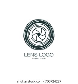 Vector photo camera lens icon. Flat cartoon isolated illustration on a white background. Logo brand concept for photo studio