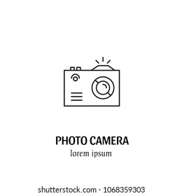 Vector photo camera logo design made in modern line style. Linear art logo. Photos symbol icon can be use for business card, banners, web design. Camera icon and logotype.