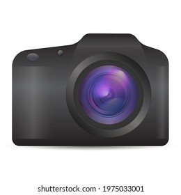 Vector photo camera. Realistic 3d analog camera icon in front view isolated on white background EPS10