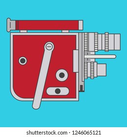 Vector photo camera in retro style isolated on blue background