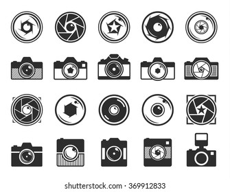 Vector photo camera and shutter icons set