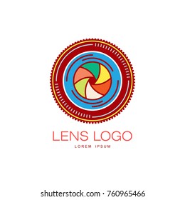 Vector photo colored camera lens icon. Flat cartoon isolated illustration on a white background. Logo and brand concept for photo studio design