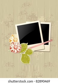 vector photo frame with flowers on a grunge background