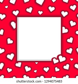 Vector Photo Frame of Hearts for Valentines Day. Pattern of Photo Frame for Packaging, Cover, Scrapbooking, Wrapping, Textures and etc. Concept with Red Background and Shapes of Heart