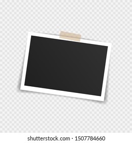 Vector Photo frame mockup design. Super set photo frame on sticky tape isolated on transparent background. Vector illustration.