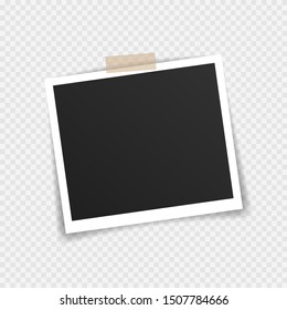 Vector Photo frame mockup design. Super set photo frame on sticky tape isolated on transparent background. Vector illustration.