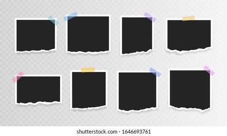 Vector Photo frame mockup design. Super set photo frame with torn paper on sticky tape isolated on transparent background. Vector illustration.