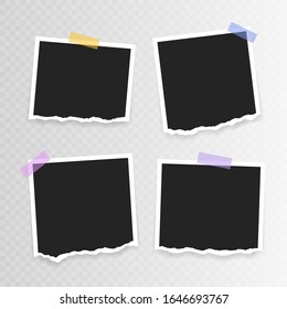 Vector Photo frame mockup design. Super set photo frame with torn paper on sticky tape isolated on transparent background. Vector illustration.