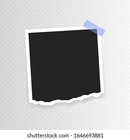 Diseño de simulación de cuadro Vector Photo. Fotograma con papel rasgado en cinta adhesiva aislado en fondo transparente. Ilustración vectorial.