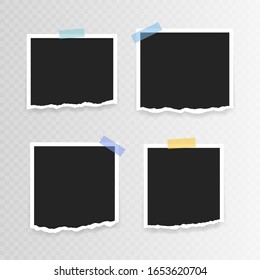 Vector Photo frame mockup design. Super set photo frame with torn paper on sticky tape isolated on transparent background. Vector illustration.