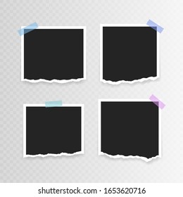 Vector Photo frame mockup design. Super set photo frame with torn paper on sticky tape isolated on transparent background. Vector illustration.