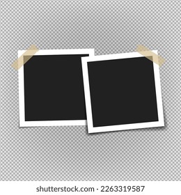 Vector Photo frame mockup design. Super set photo frame on sticky tape isolated on transparent background. Vector illustration.