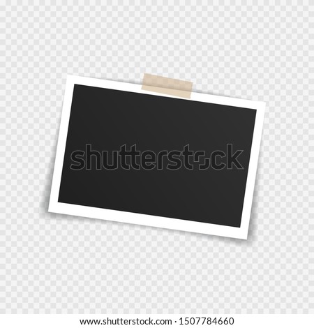 Vector Photo frame mockup design. Super set photo frame on sticky tape isolated on transparent background. Vector illustration.
