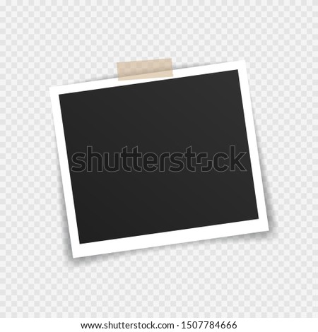 Vector Photo frame mockup design. Super set photo frame on sticky tape isolated on transparent background. Vector illustration.