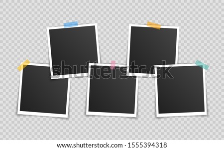 Vector Photo frame mockup design. Super set photo frame on sticky tape isolated on transparent background. Vector illustration.