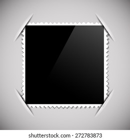 Vector Photo Frame on Grey Background. Square  Format on a Paper Album Page.