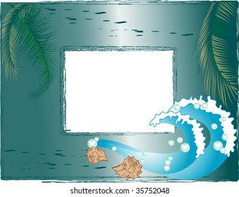 Vector photo frame with palm and waves