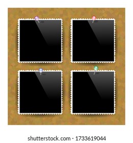 Vector Photo Frame Set. Brown Cork Board Texture. Wood Pattern. Empty Notice Billboard. Office Banner.