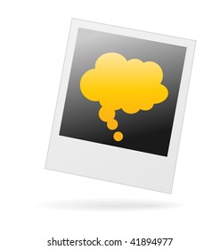 Vector photo frame with shadow and idea thinking bubble on it.