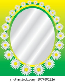 Vector photo frame (vignette) template. Oval shape. Flowers theme.