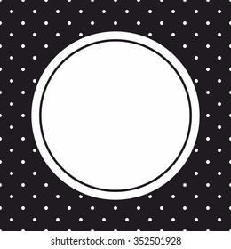 Vector photo frame and white polka dots on black background
