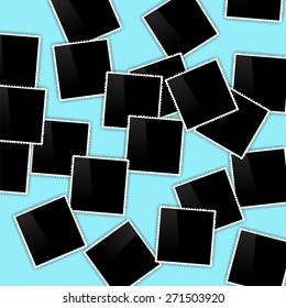 Vector Photo Frames Collection on Azure Background. Photos are Scattered.