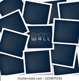 Vector photo frames composition. Big realistic photo wall mockup. Memories wall