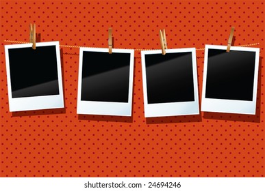 vector photo frames are hanging  in a row