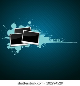 Vector photo frames on abstract blue ink background. illustration