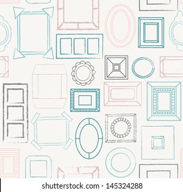 Vector photo frames pattern. Abstract seamless background with hand-drawn photo frames. Vector illustration