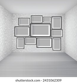 vector photo frames in a room with modern paintings
